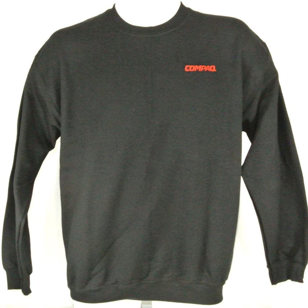 COMPAQ Computers VIntage Tech Black Sweatshirt Employee Uniform Shirt Size L NWT